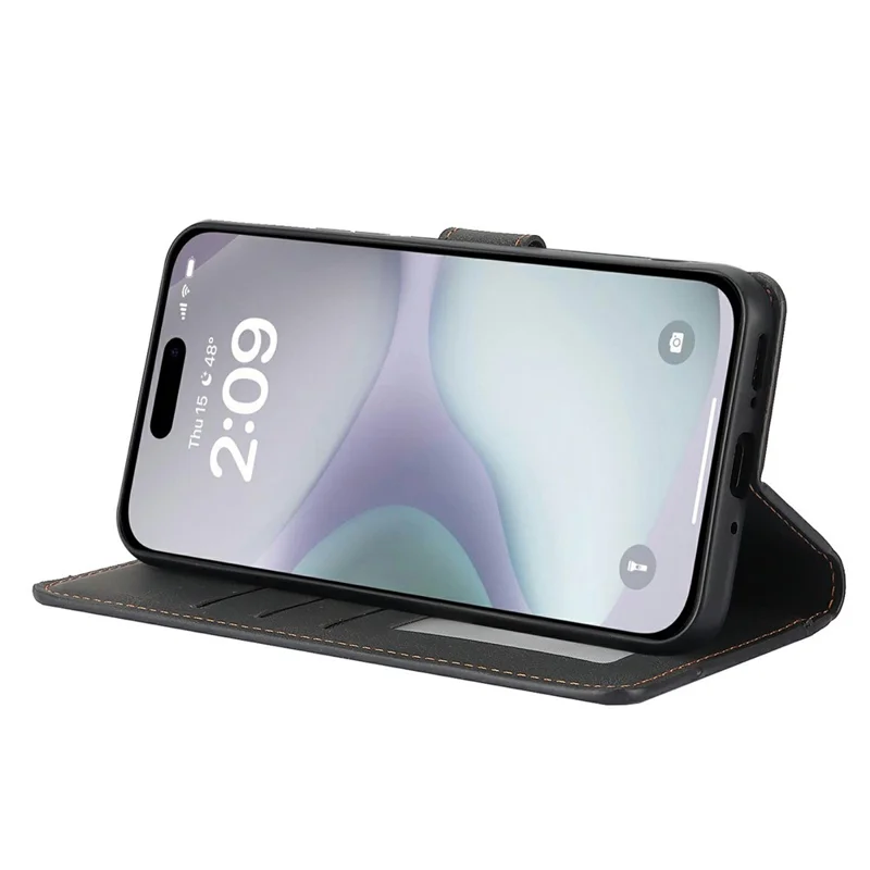 Cover per iPhone 17 in Pelle PU con Porta Carte e Supporto - Nero