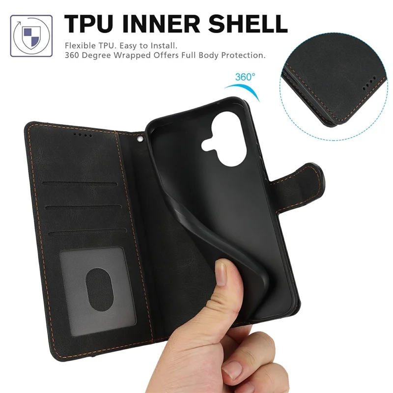 Cover per iPhone 17 in Pelle PU con Porta Carte e Supporto - Nero