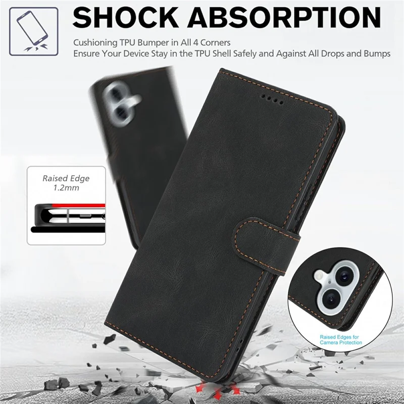 Cover per iPhone 17 in Pelle PU con Porta Carte e Supporto - Nero