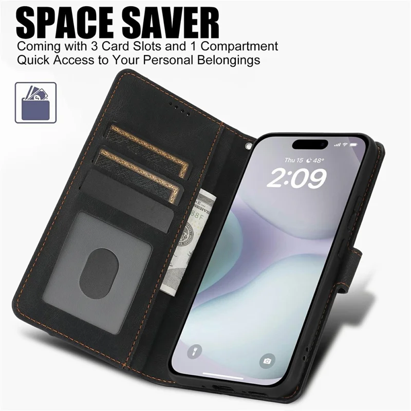 Cover per iPhone 17 in Pelle PU con Porta Carte e Supporto - Nero