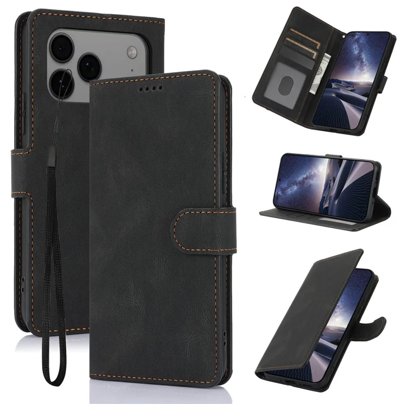 Cover per iPhone 17 Pro Max in Pelle Sintetica con Portafogli e Supporto - Nero