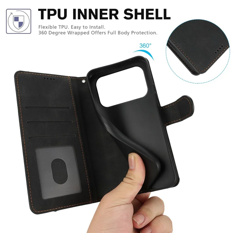 Cover per iPhone 17 Pro Max in Pelle Sintetica con Portafogli e Supporto - Nero
