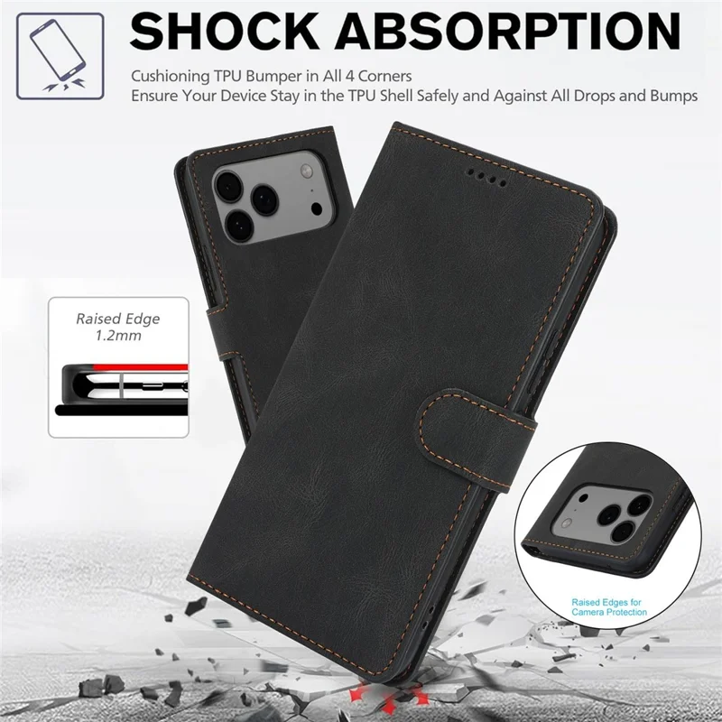 Cover per iPhone 17 Pro Max in Pelle Sintetica con Portafogli e Supporto - Nero