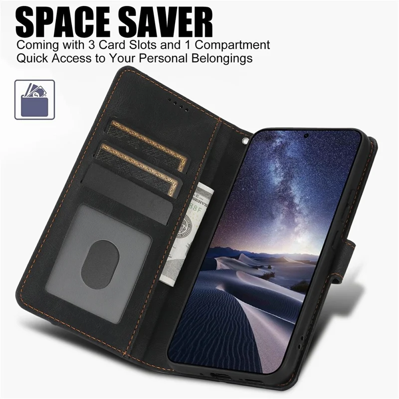 Cover per iPhone 17 Pro Max in Pelle Sintetica con Portafogli e Supporto - Nero
