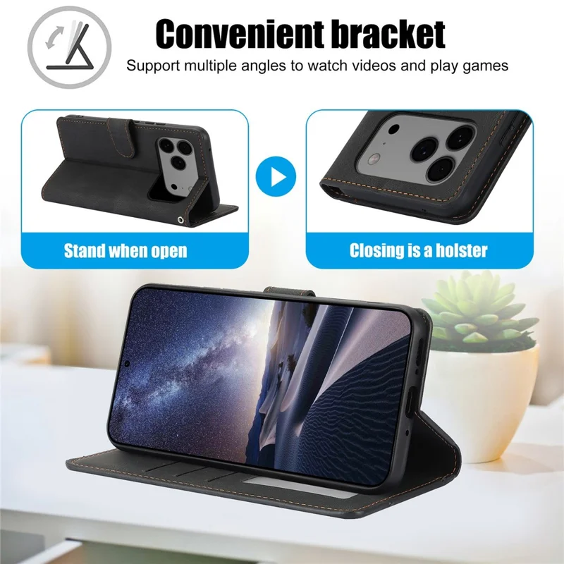 Cover per iPhone 17 Pro Max in Pelle Sintetica con Portafogli e Supporto - Nero