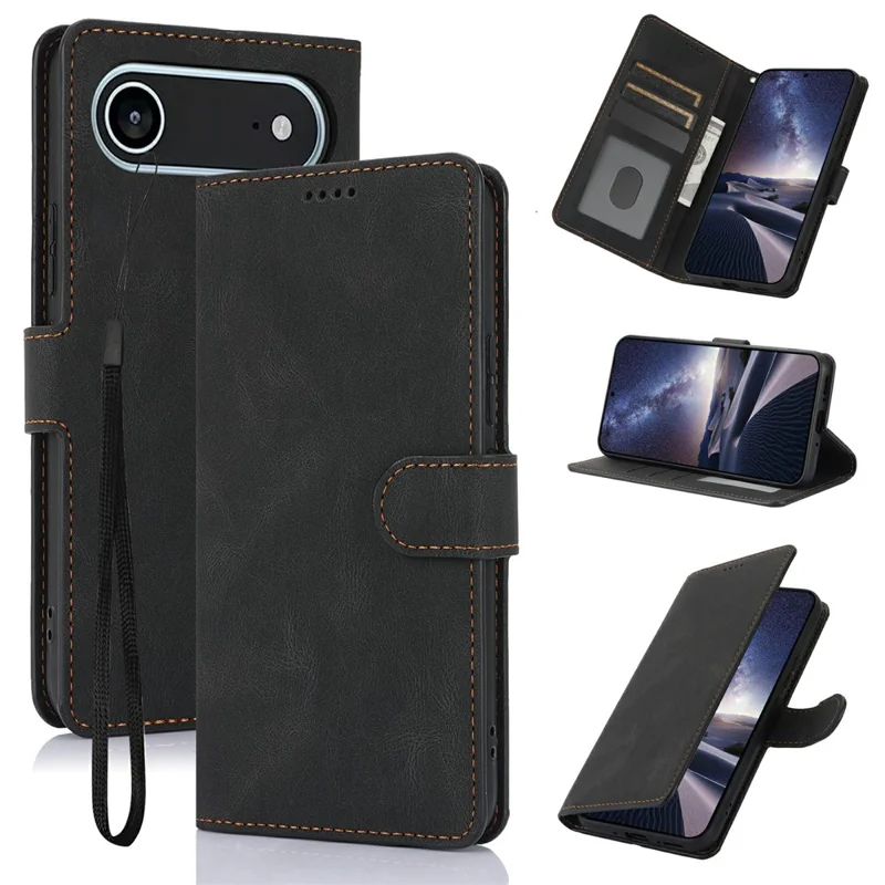Étui air pour iPhone 17 en cuir PU avec porte-cartes - Noir