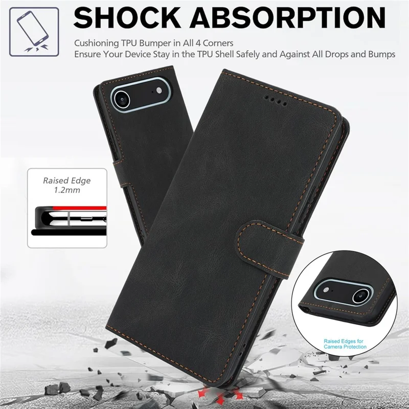 Étui air pour iPhone 17 en cuir PU avec porte-cartes - Noir