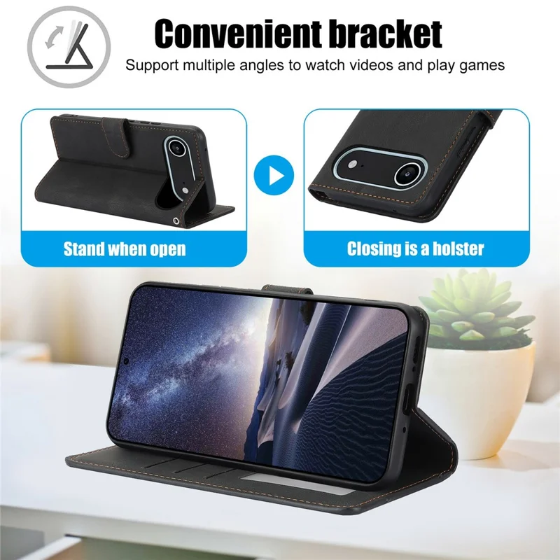 Étui air pour iPhone 17 en cuir PU avec porte-cartes - Noir