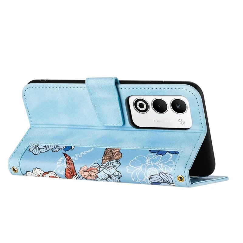 Para o Oppo A5 4G Capa de Couro Floral com Slots para Cartões - Azul Bebê