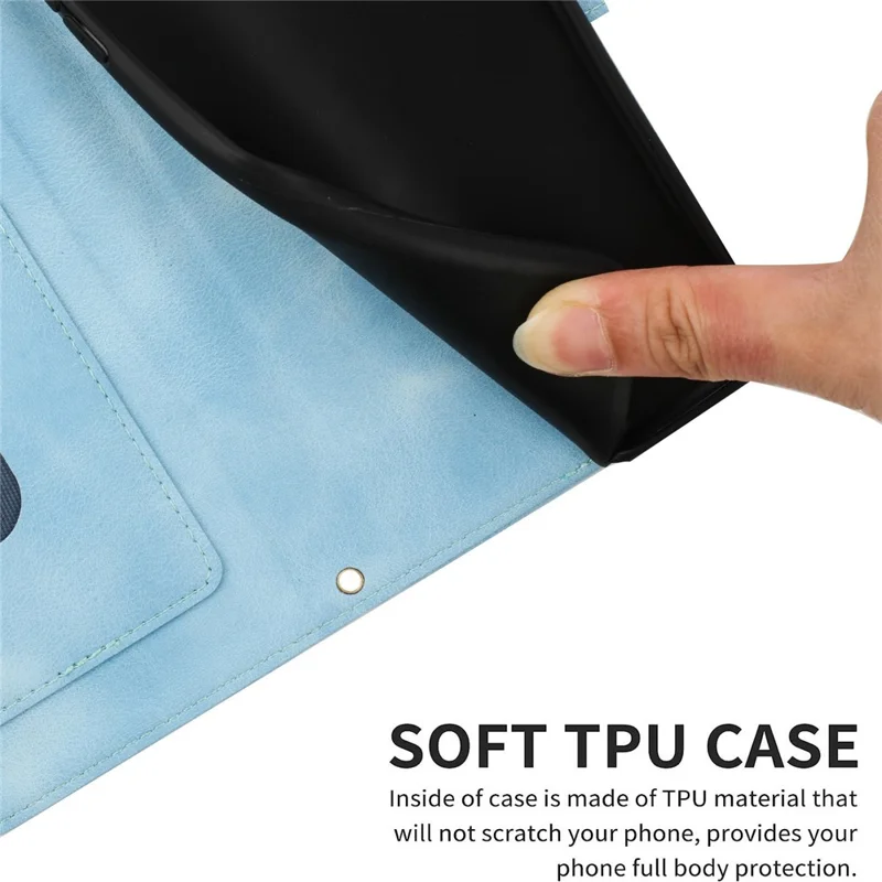Para o Oppo A5 4G Capa de Couro Floral com Slots para Cartões - Azul Bebê