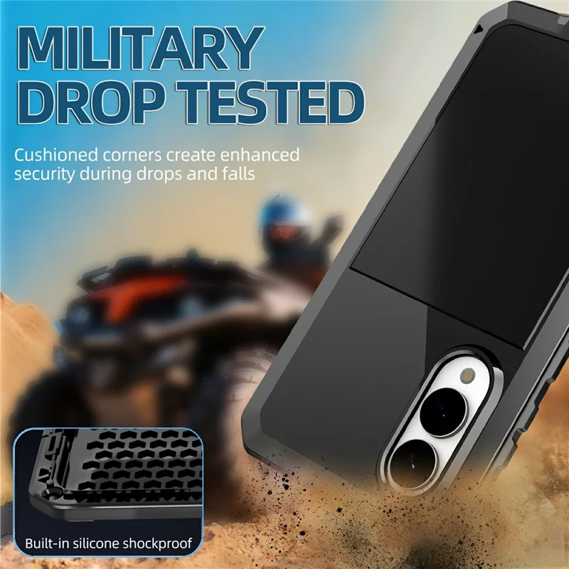 For Samsung Galaxy S25 Edge Case Silicone + Metal Phone Cover with Tempered Glass Screen Protector - Black