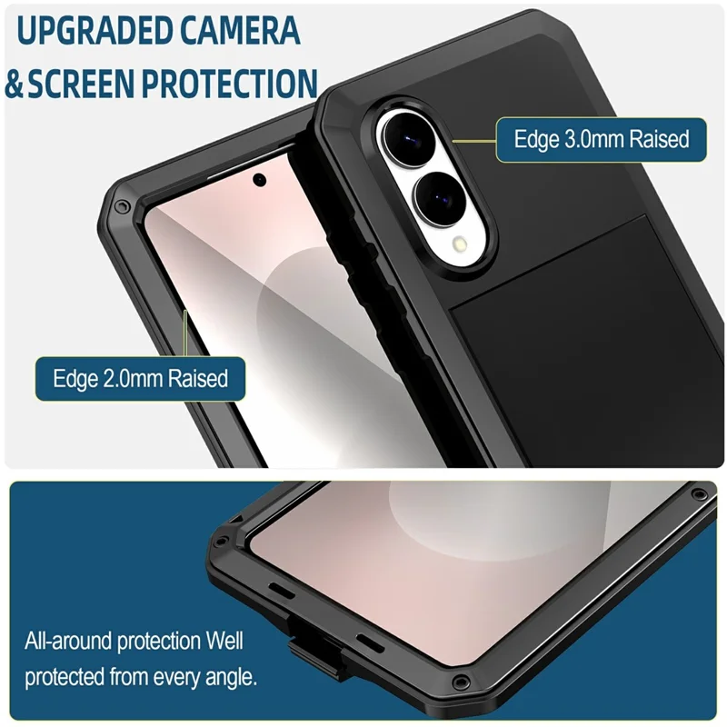 For Samsung Galaxy S25 Edge Case Silicone + Metal Phone Cover with Tempered Glass Screen Protector - Black