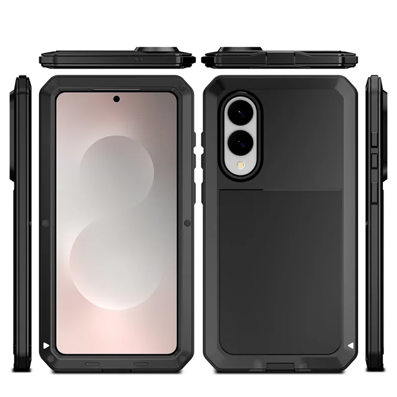 For Samsung Galaxy S25 Edge Case Silicone + Metal Phone Cover with Tempered Glass Screen Protector - Black
