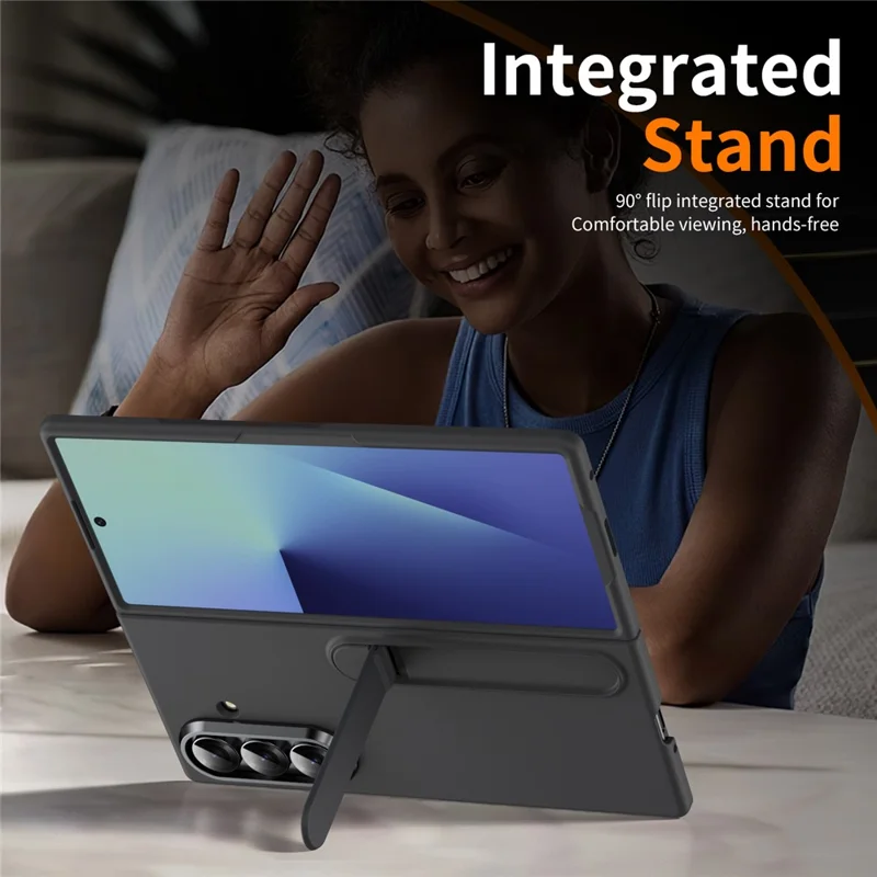 Für Samsung Galaxy Z Fold7 5G Handyhülle mit Ständer PC-Abdeckung mit gehärtetem Glas-Displayschutz - Schwarz