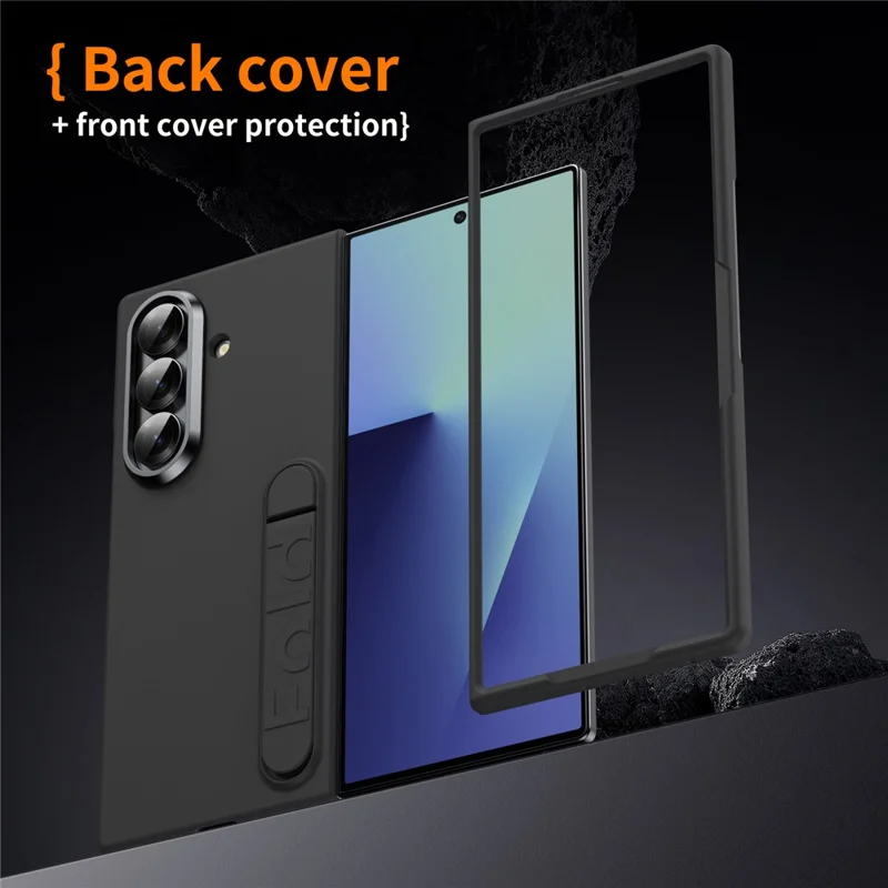 Für Samsung Galaxy Z Fold7 5G Handyhülle mit Ständer PC-Abdeckung mit gehärtetem Glas-Displayschutz - Schwarz