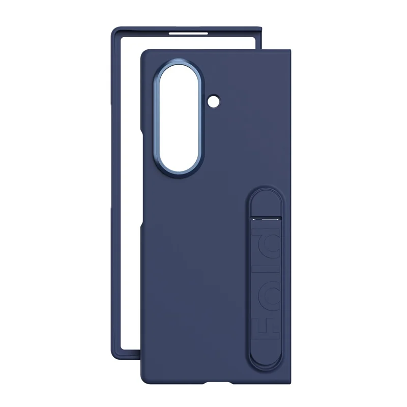 For Samsung Galaxy Z Fold7 5G Phone Case Kickstand PC Cover with Tempered Glass Screen Protector - Navy Blue