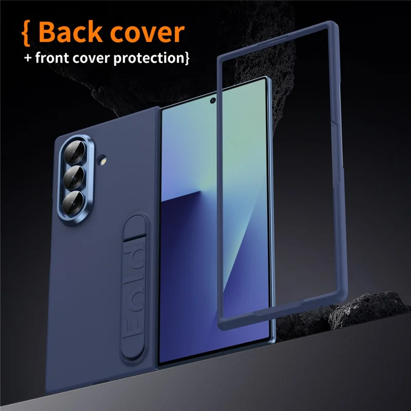 For Samsung Galaxy Z Fold7 5G Phone Case Kickstand PC Cover with Tempered Glass Screen Protector - Navy Blue