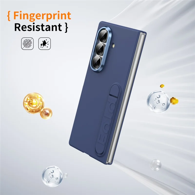 For Samsung Galaxy Z Fold7 5G Phone Case Kickstand PC Cover with Tempered Glass Screen Protector - Navy Blue