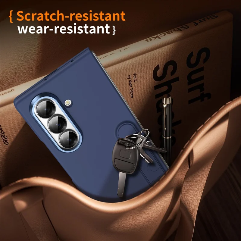 For Samsung Galaxy Z Fold7 5G Phone Case Kickstand PC Cover with Tempered Glass Screen Protector - Navy Blue