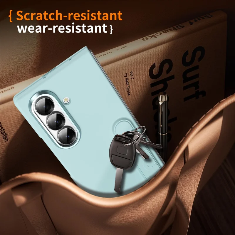 For Samsung Galaxy Z Fold7 5G Phone Case Kickstand PC Cover with Tempered Glass Screen Protector - Cyan