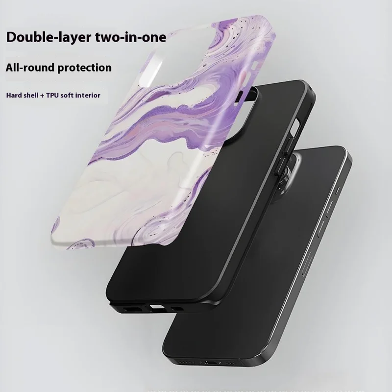 Чехол для iPhone 16 Pro Max с мраморным узором методом термопереноса, жесткий ПК + ТПУ - HZ991