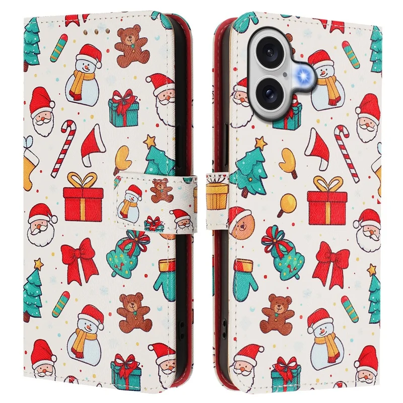 For iPhone 17 Wallet Case Christmas Pattern Printing Leather Phone Cover with Lanyard - Christmas Elements