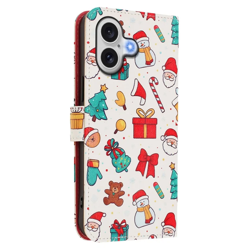 For iPhone 17 Wallet Case Christmas Pattern Printing Leather Phone Cover with Lanyard - Christmas Elements