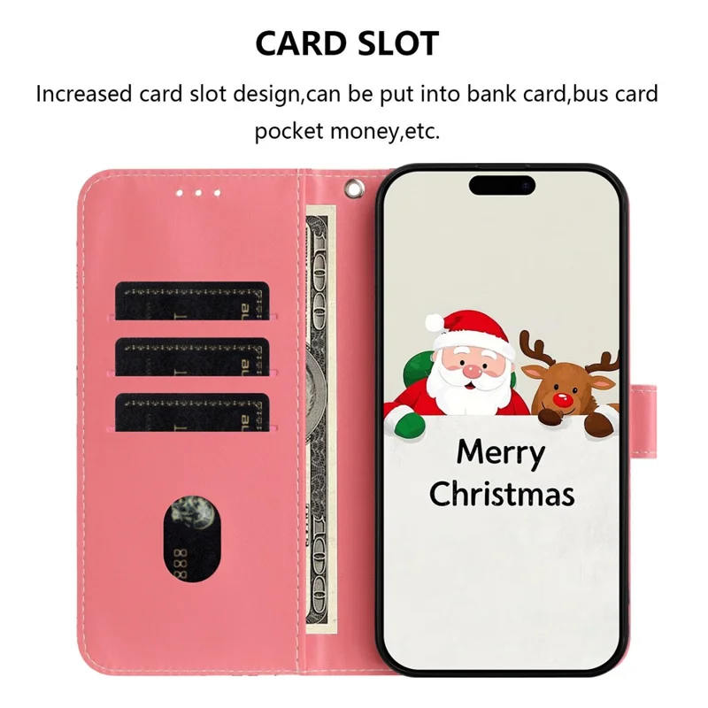For iPhone 17 Wallet Case Christmas Pattern Printing Leather Phone Cover with Lanyard - Christmas Elements