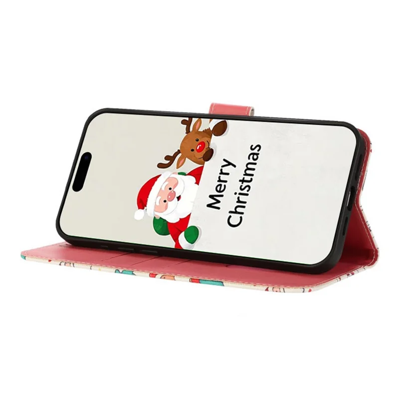 For iPhone 17 Wallet Case Christmas Pattern Printing Leather Phone Cover with Lanyard - Christmas Elements