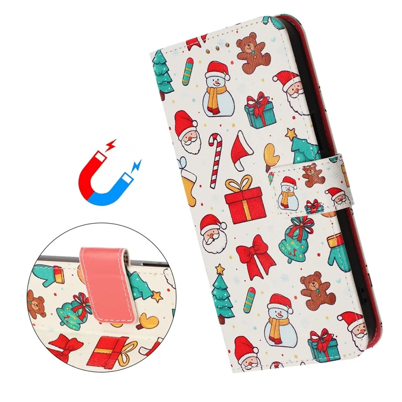 For iPhone 17 Wallet Case Christmas Pattern Printing Leather Phone Cover with Lanyard - Christmas Elements