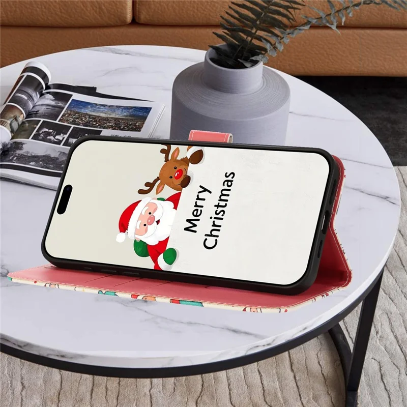 For iPhone 17 Wallet Case Christmas Pattern Printing Leather Phone Cover with Lanyard - Christmas Elements
