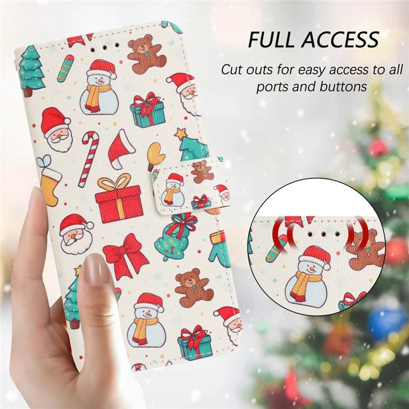 For iPhone 17 Wallet Case Christmas Pattern Printing Leather Phone Cover with Lanyard - Christmas Elements