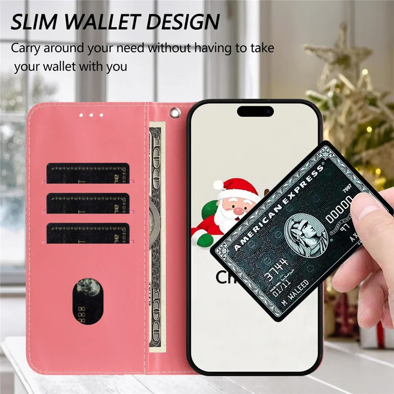 For iPhone 17 Wallet Case Christmas Pattern Printing Leather Phone Cover with Lanyard - Christmas Elements