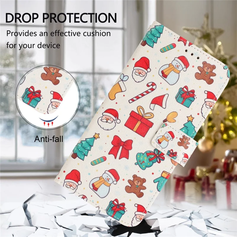 For iPhone 17 Wallet Case Christmas Pattern Printing Leather Phone Cover with Lanyard - Christmas Elements