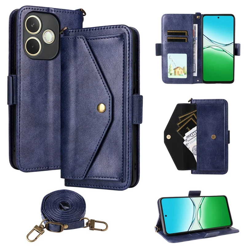 Per Oppo A5 Pro 5G (Globale) / A5 Pro 4G (Globale) Cover in Pelle con Chiusura Magnetica Portafoglio Supporto Telefono con Cinturino Trasversale - Blu