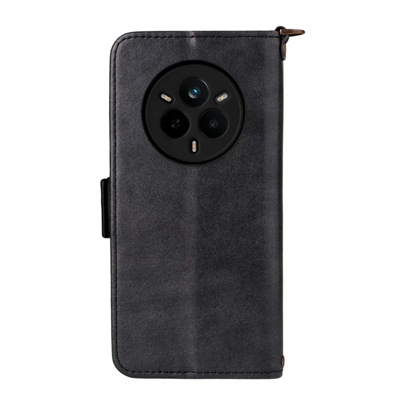 For Realme 14 Pro 5G  /  Narzo 80 Pro 5G Leather Case Magnetic Closure Wallet Stand Phone Cover with Crossbody Strap - Black