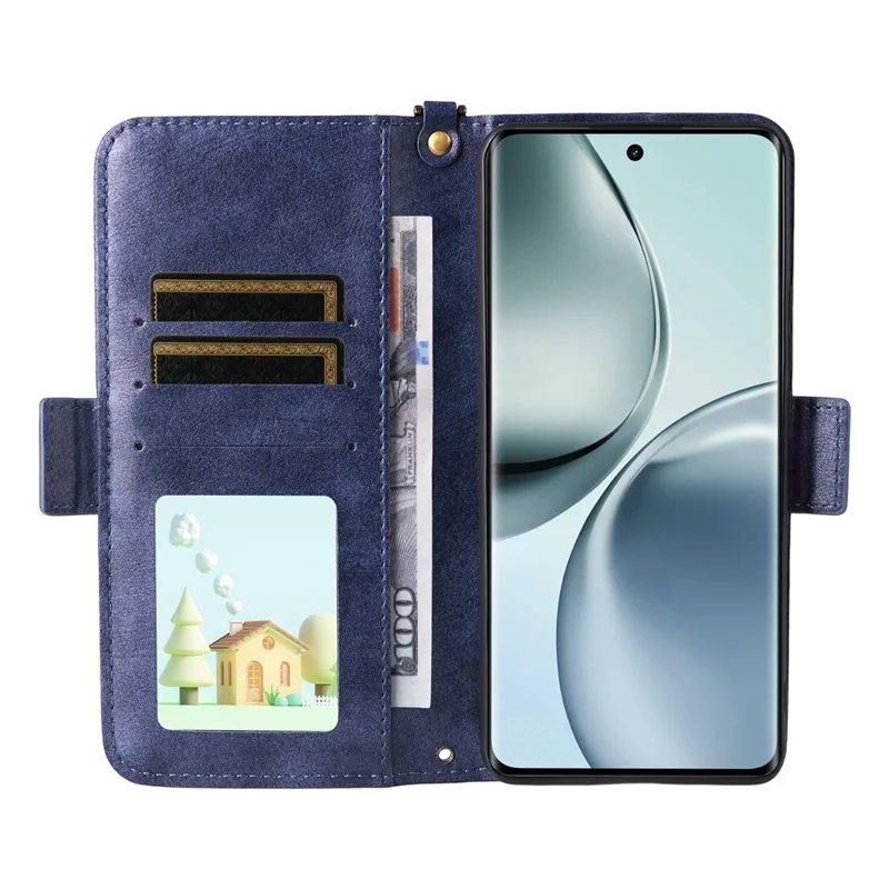 Чехол для Realme 14 Pro 5G / Narzo 80 Pro 5G из натуральной кожи с магнитным замком, подставкой и ремешком через плечо - Синий