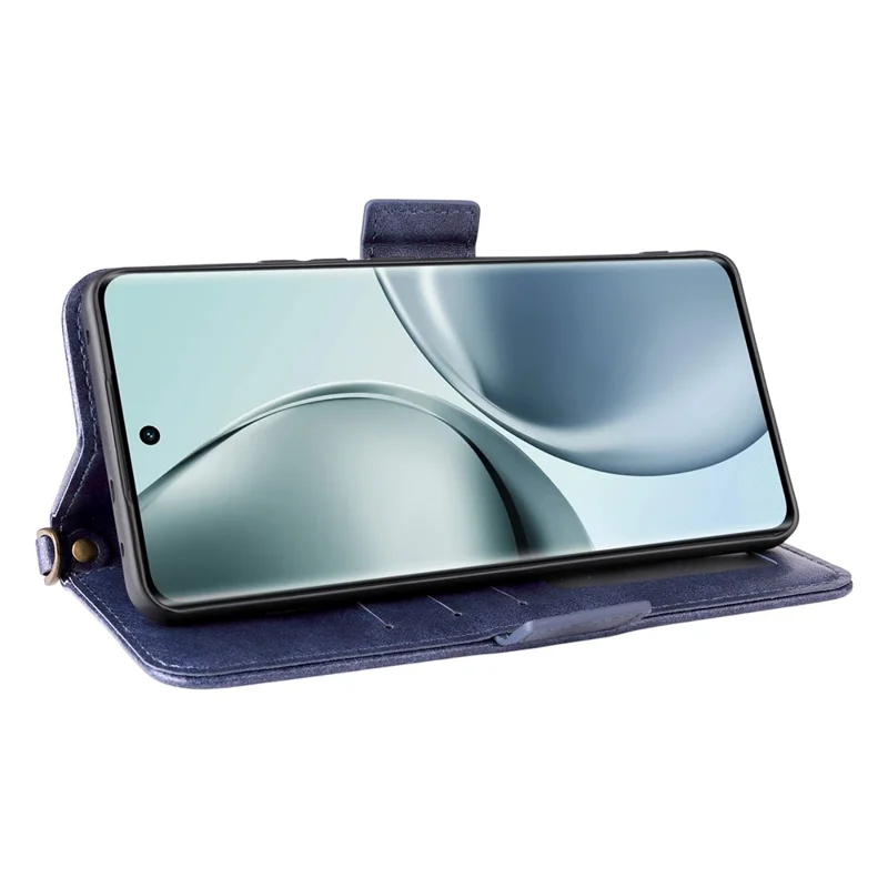Чехол для Realme 14 Pro 5G / Narzo 80 Pro 5G из натуральной кожи с магнитным замком, подставкой и ремешком через плечо - Синий