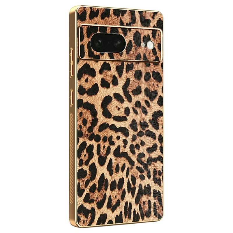 For Google Pixel 8 Case Leopard Print PU Leather Coated PC + TPU Electroplating Phone Cover