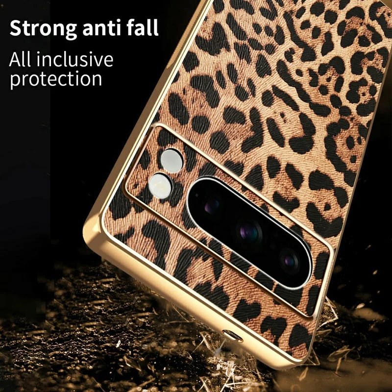 For Google Pixel 8 Pro Case Leopard Print PU Leather Coated PC + TPU Electroplating Phone Cover