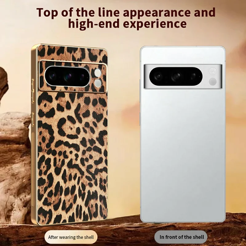 For Google Pixel 8 Pro Case Leopard Print PU Leather Coated PC + TPU Electroplating Phone Cover