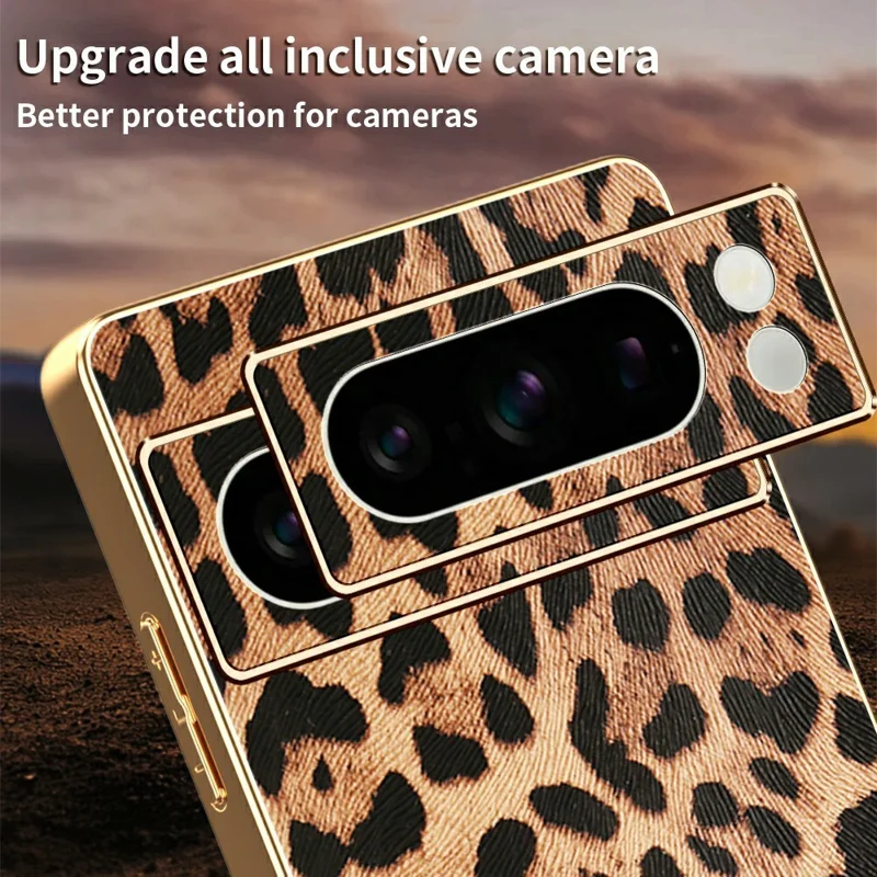 For Google Pixel 8 Pro Case Leopard Print PU Leather Coated PC + TPU Electroplating Phone Cover
