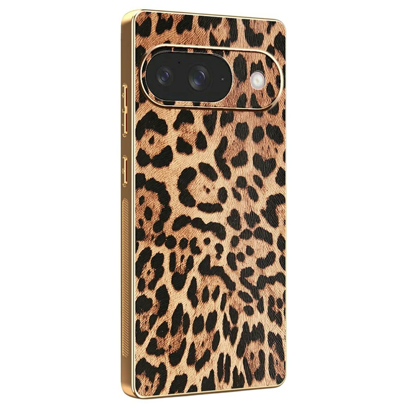 Funda para Google Pixel 9 con Estampado de Leopardo, Cuero PU Revestido, TPU + PC Carcasa Electrodepositada