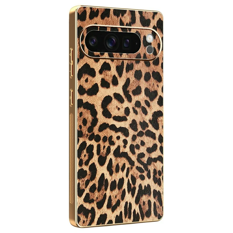 Funda para Google Pixel 9 Pro XL con Estampado de Leopardo, Cuero PU Revestido, TPU + PC, Carcasa Electrodepositada para Móvil
