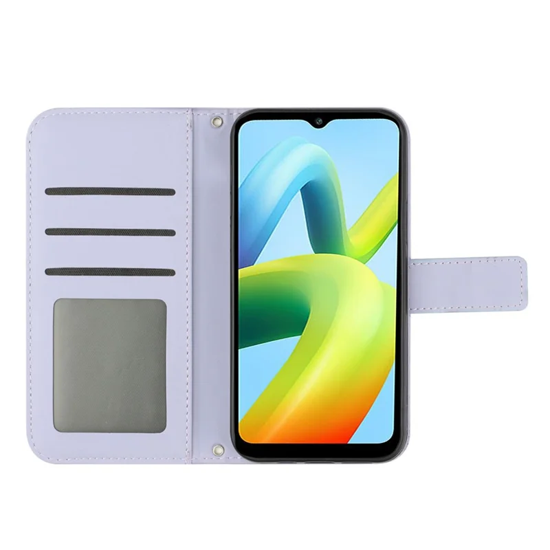 HT04 Imprinted Sunflower Phone Case For Xiaomi Redmi A1 4G / A2 4G , Wallet Stand Skin-friendly Cell Phone Cover with Shoulder Strap - Light Purple