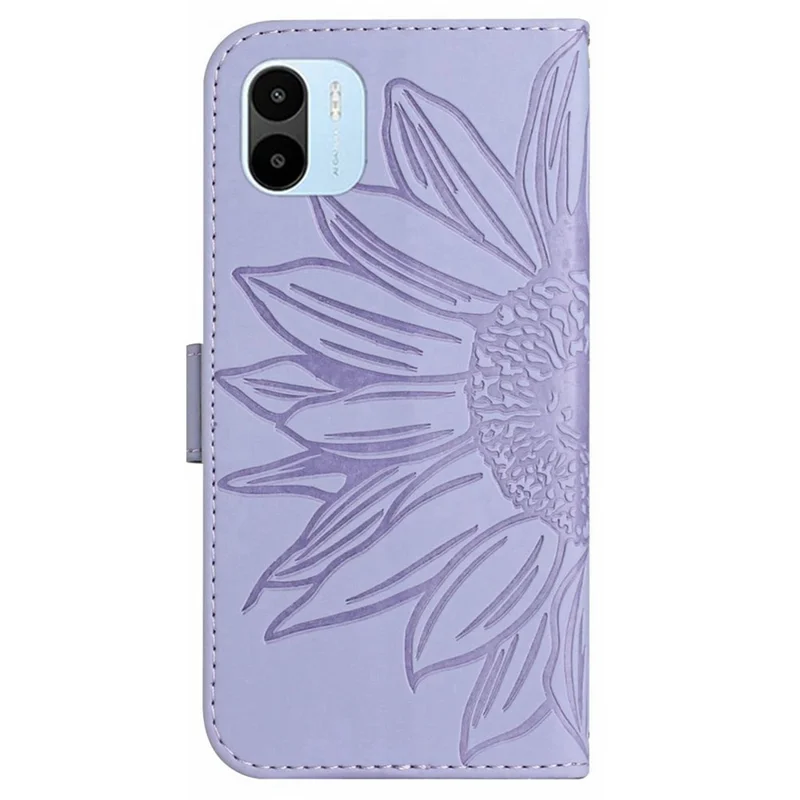 HT04 Imprinted Sunflower Phone Case For Xiaomi Redmi A1 4G / A2 4G , Wallet Stand Skin-friendly Cell Phone Cover with Shoulder Strap - Light Purple