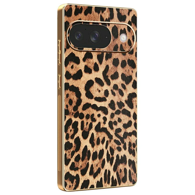 For Google Pixel 10 Case Leopard Print PU Leather Coated PC + TPU Electroplating Phone Cover