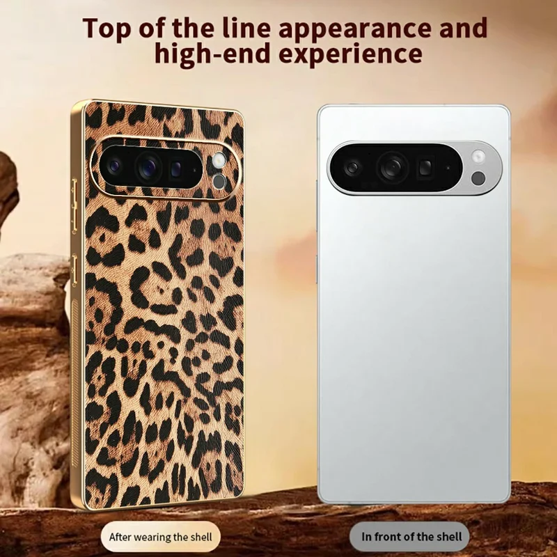 For Google Pixel 10 Pro XL Case Leopard Print PU Leather Coated PC + TPU Electroplating Phone Cover