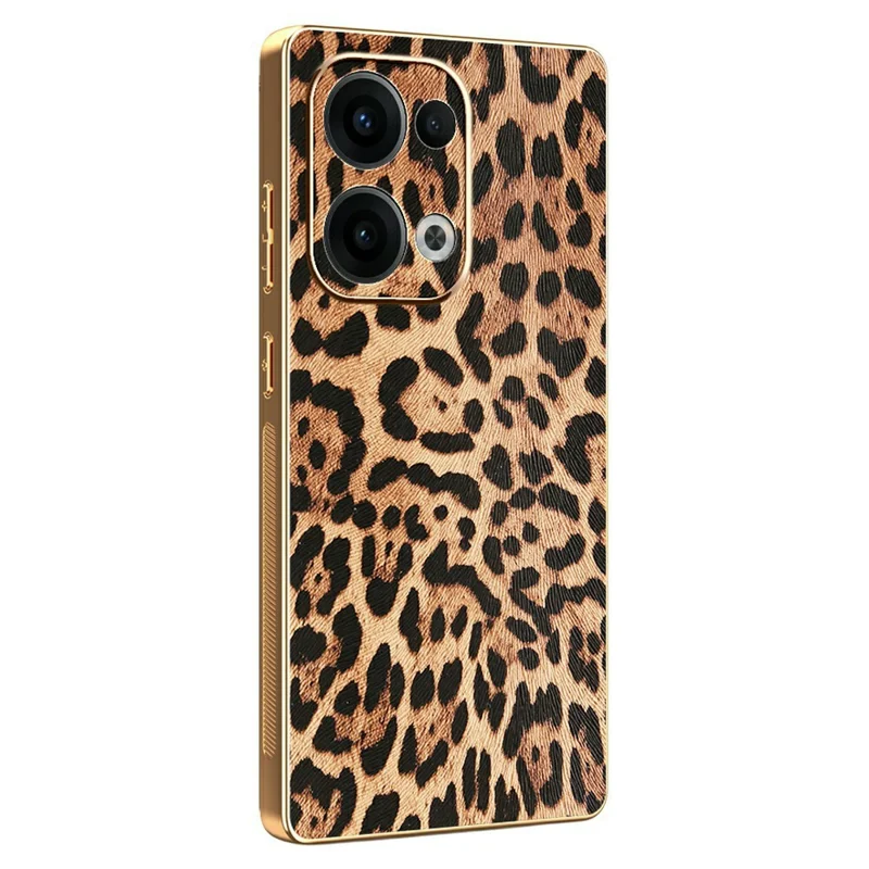 Pour Oppo Reno13 5G (Global) Étui Imprimé Léopard en Cuir PU Recouvert de TPU + PC Coque de Téléphone Électrolytique