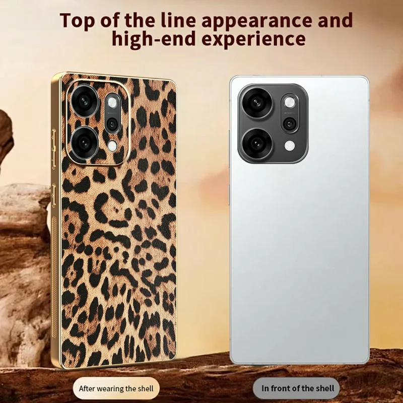 Für Oppo Reno14 Pro 5G (Global) Hülle Leopardenmuster PU-Leder beschichteter TPU + PC Galvanisierung Handyhülle